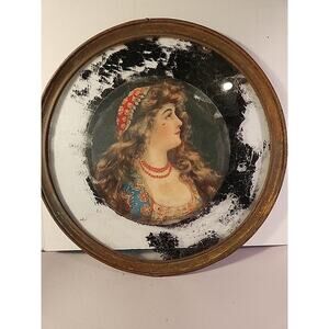 Antique Victorian 9 1/2" Gypsy Girl Flue Cover! Bronze? Metal Frame